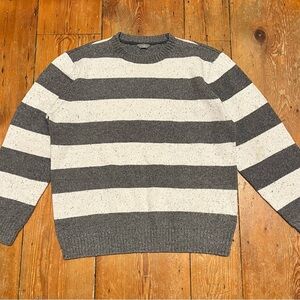 Denver Hayes Charcoal and Cream Striped Crewneck Sweater